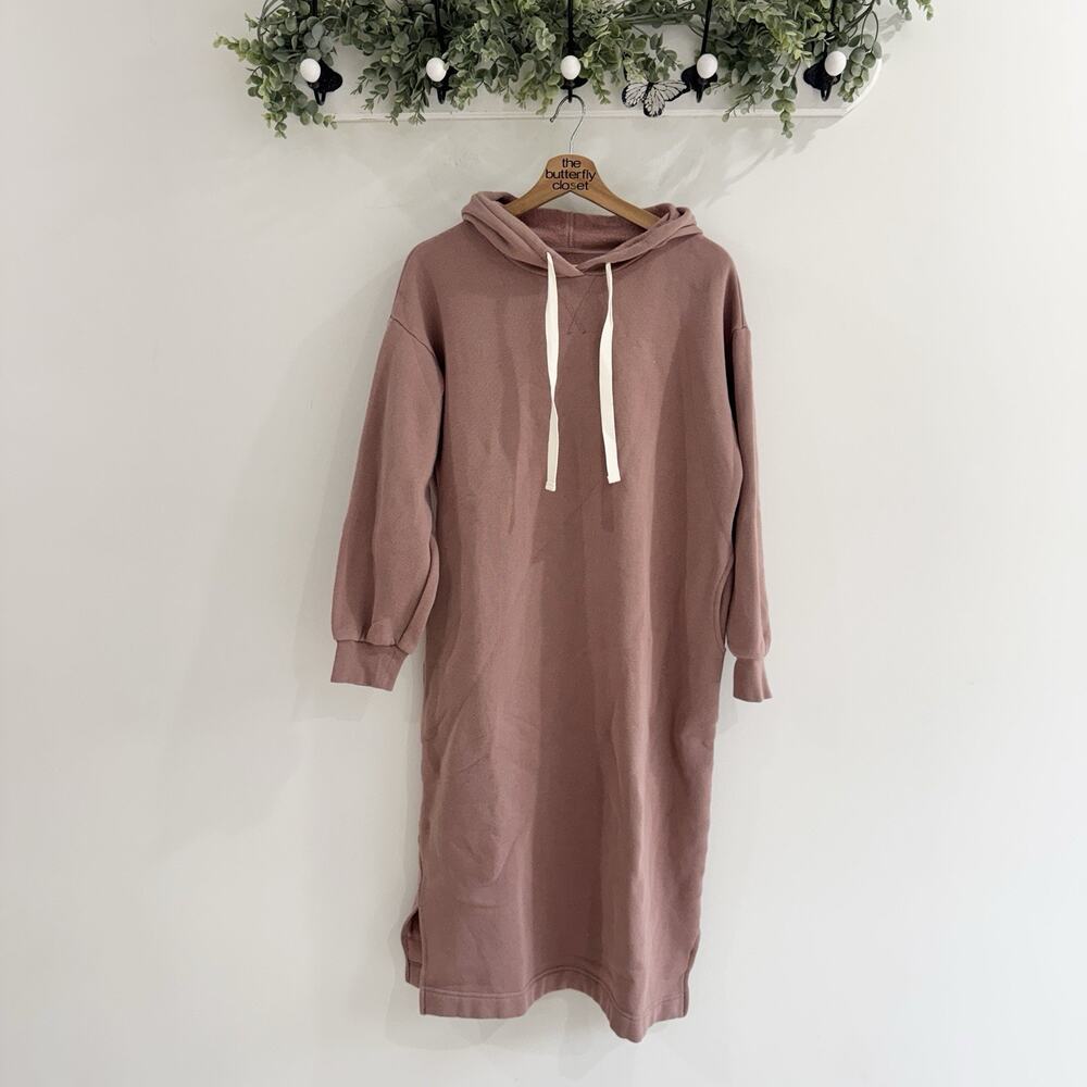 madewell MWL Airyterry Hoodie Sweatshirt Dress Mauve Small lounge weekend